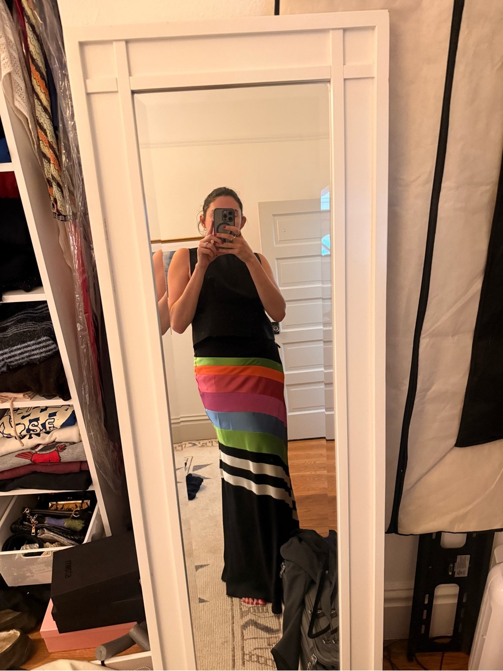 Christopher John Roger's black striped rainbow skirt
